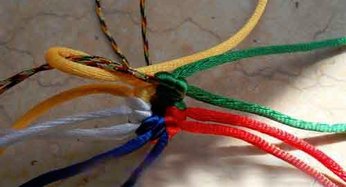 藏族五色哈达金刚结车挂的编织方法